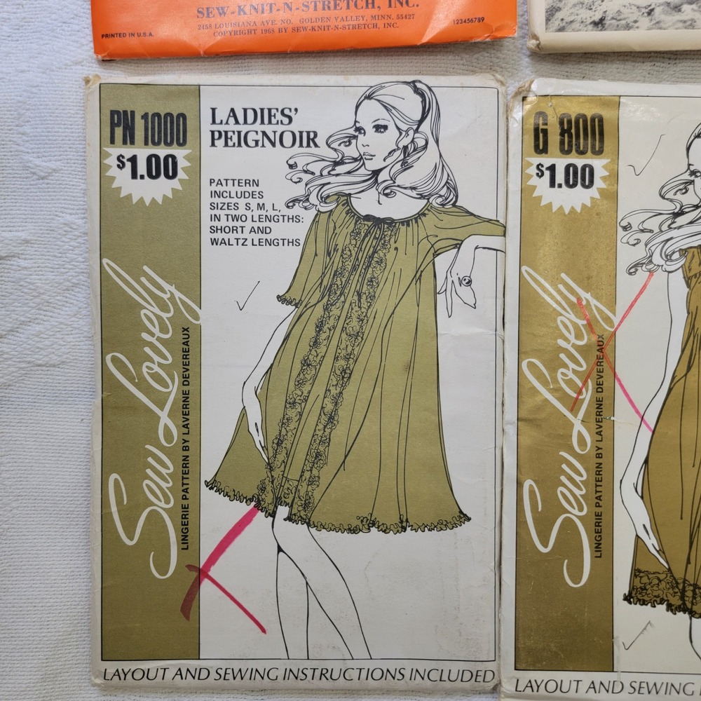 Vintage 60s 70s Sewing Patterns Lot Swimsuit Bikini Nightgown Peignoir 4pc Set - Picture 5 of 9